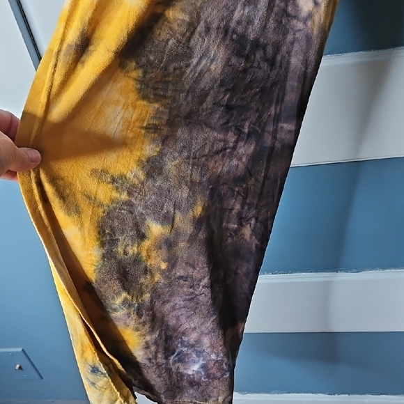 Ellie & Kate Yellow and Black Tie-Dye Wide-Leg Pants With Side Slits Small - Picture 5 of 12